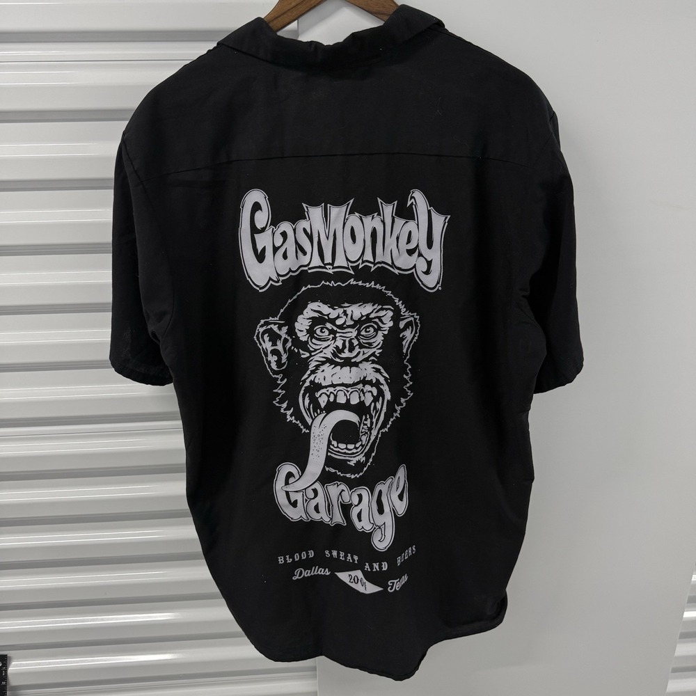 Gas Monkey Garage Red Kap Work Shirt XL Black Button Up Dallas TX